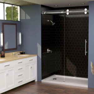 60 x 30 Shower Replacement Kit with Black Hexagon Shower Wall Panels