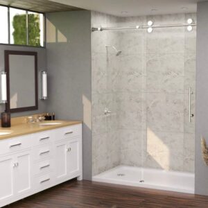 60 x 30 Shower Replacement Kit with White Marble 24 x 24 Laminate Shower Panels