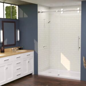 60 x 30 Replacement Shower Kit with White Subway Tile Laminate Shower Panels